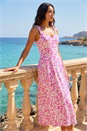 Fuschia Sleeveless Floral Midi Stretch Dress, Image 2 of 4