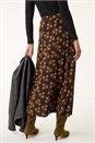 Black Floral Print Stretch Midi Skirt , Image 4 of 7