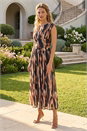 Black Abstract Print Ruched Dress, Image 2 of 4