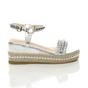 Silver Mid Wedge Studded Flatform Sandals Espadrilles, Image 2 of 6