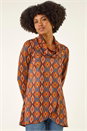 Dark Orange Abstract Print Cowl Neck Top, Image 4 of 5