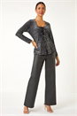 Grey Front Tie Velvet Animal Print Burnout Top, Image 2 of 7