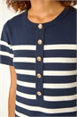 Navy  Stripe Button A-Line Knit Dress, Image 5 of 5