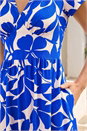 Royal Blue Leaf Print V-Neck Midi Dress, Image 4 of 4