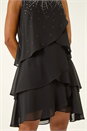 Black Embellished Tiered Swing Dress, Image 6 of 6