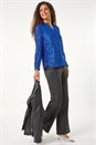 Royal Blue Embellished Sequin Stretch Blouse, Image 2 of 5
