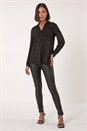 Black Heart Print Foil Collar Stretch Top, Image 2 of 5