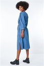 Denim Belted Denim Midi Shirt Dress, Image 3 of 5