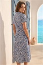 Blue Petite Ditsy Tie Front Midi Dress , Image 3 of 4
