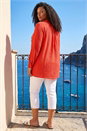 Red Curve Lace Trim Pintuck Blouse, Image 2 of 4