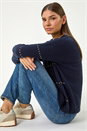 Midnight Blue Shimmer Detail Knit Jumper, Image 4 of 5