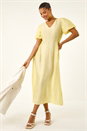 Yellow Balloon Sleeve Midi Dress, Image 2 of 6