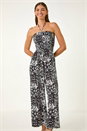 Black Abstract Print Shirred Bandeau Jumpsuit, Image 4 of 5