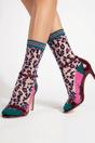 Multi Leopard Print Combed Cotton Sheer Pop Socks in Green/Pink, Image 1 of 4