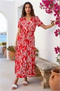 Red Leaf Print Shirred Maxi Dress, Image 2 of 4