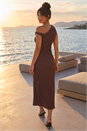 Chocolate Dusk Asymmetric Maxi Stretch Dress, Image 3 of 4