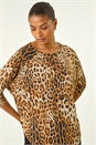 Natural  Animal Print Raglan Stretch Top, Image 4 of 5