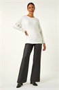 Ivory Button Sleeve Fluffy Jumper, Image 1 of 5