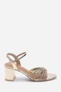 Gold Bellini Cross Over Diamante Strap Block Heel Sandals, Image 2 of 6