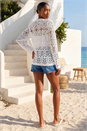 White Petite Cotton Crochet Knit Cardigan , Image 3 of 4