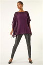 Plum Sequin Yoke Contrast Chiffon Top, Image 2 of 5