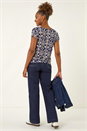 Navy Geo Print Cowl Neck Stretch Top, Image 3 of 5
