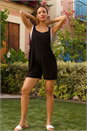 Black Shoulder Tie Cotton Playsuit, Image 2 of 6