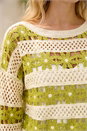 Green Floral Stripe Crochet Knit Jumper, Image 4 of 4