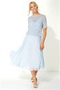 Light Blue  Lace Top Overlay Pleated Midi Dress, Image 1 of 5