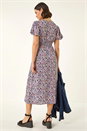 PINK Abstract Print Shirred Midi Dress, Image 2 of 5
