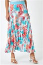 Turquoise Seashell Print Pleated Maxi Skirt, Image 4 of 5