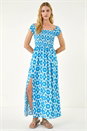 Blue Aztec Bardot Dress, Image 2 of 5