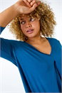 Teal Curve Pleat Front Stretch Top, Image 4 of 5
