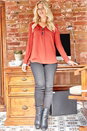 Rust Woven Pocket Detail Button Front Top, Image 2 of 3