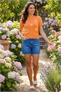 Orange Daisy Sparkly Embroidered Knit Top, Image 1 of 4