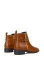 Tan XY LONDON Tan 'Lorna' Flat Low Heel Ankle Booties With Decorative Buckle and Zip, Image 3 of 6