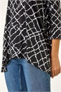 Black Abstract Check Print Asymmetric Tunic, Image 5 of 5