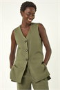 Khaki Longline Button Waistcoat Jacket, Image 4 of 5