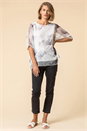 Grey Mesh Overlay Leaf Print Top, Image 3 of 4