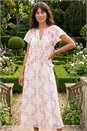Light Pink Floral Frill Flutter Sleeve Dress, Image 3 of 4