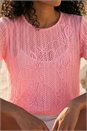 Pink Textured Floral Line Stretch Top, Image 4 of 4