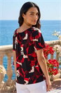 Red Gathered Notch Neck Stretch Top, Image 3 of 4