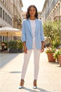 Light Blue  Tailored Ruched Sleeve Stretch Blazer, Image 2 of 4
