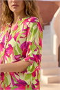 Green Floral Print Button V-Neck Top, Image 4 of 4
