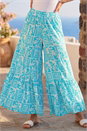 Turquoise Palm Tile Print Tiered Palazzo Trouser, Image 1 of 4