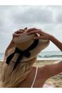 Brown Straw Hat With Black Ribbon Bow, Image 1 of 3