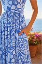 Blue Floral Pocket Midi Dress, Image 4 of 4