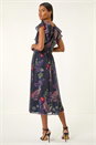 Navy Floral Print Frill Midi Dress, Image 1 of 5