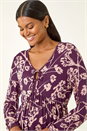 Purple Floral Print Tie Front Stretch Top, Image 1 of 5