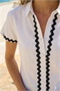 Ivory  Linen Blend Ric Rac Trim Button Shirt, Image 4 of 4